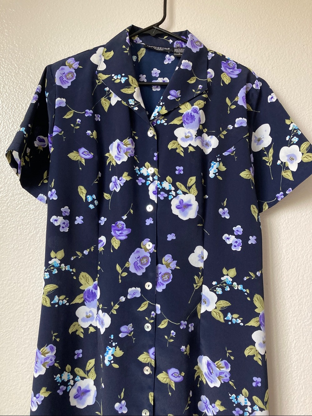 Vintage 90s Tie back button front shirt dress floral short sleeve Indie sz M